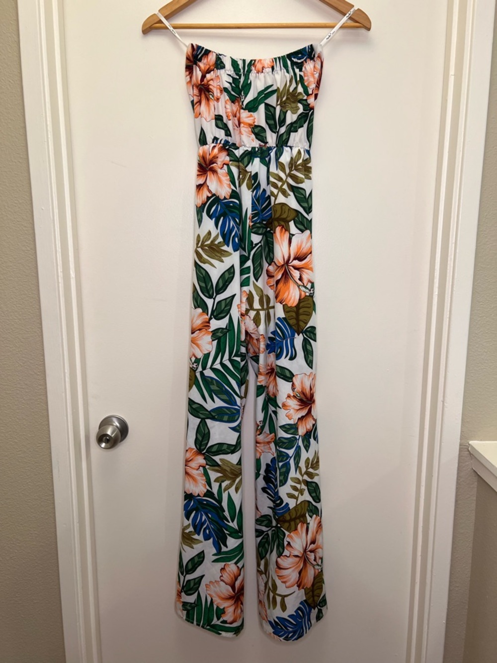 Papaya Tropical Floral Strapless Jumpsuit Wide Leg Resort Vacation Small - Picture 5 of 7